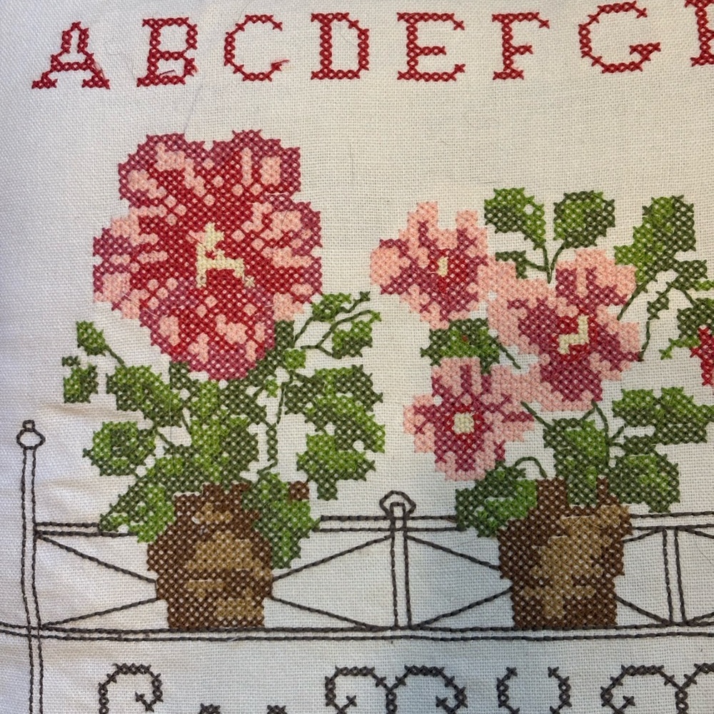 Floral Cottagecore Cross stitch Decorative Pillow 16 X 16 inches - Picture 3 of 4